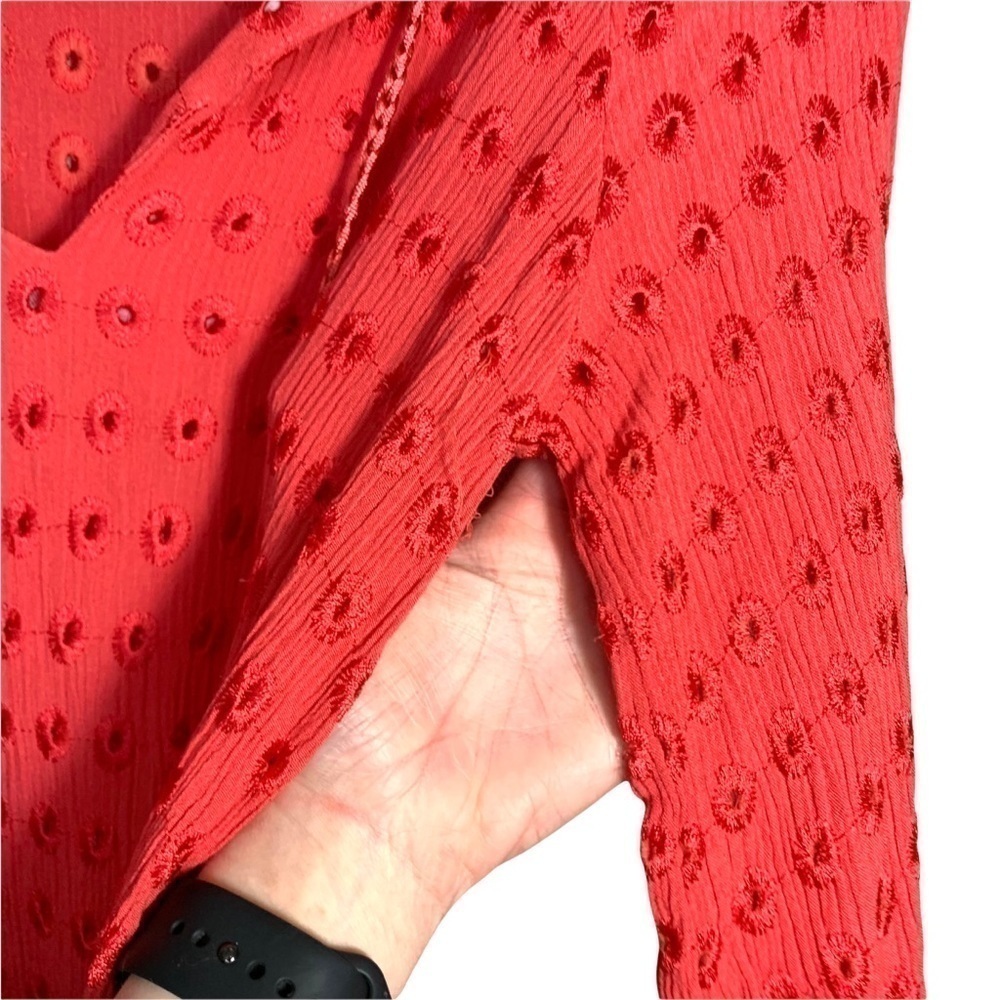 Lavender Brown Red Cedric Eyelet Stitch Fix Tassel 3/4 Sleeve Blouse Top Sz S - Picture 11 of 17